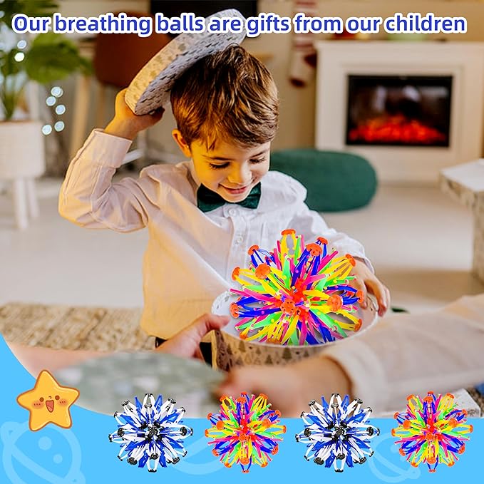 2Pcs Colorful Sphere Expandable Breathing Balls Fidget Toy-Great Anxiety Stress Reliever,Collapsible Expanding Magic Ball Toys for Kids & Adults Mindfulness Meditation Practices , Yoga -ADHD