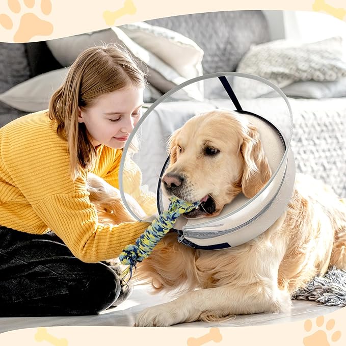 Dog Cone Collar with Enhanced Anti-Licking, Inflatable Dog Cone After Surgery, Adjustable Size with Soft Padding for Small Medium Large Dogs - Pale Yellow/S