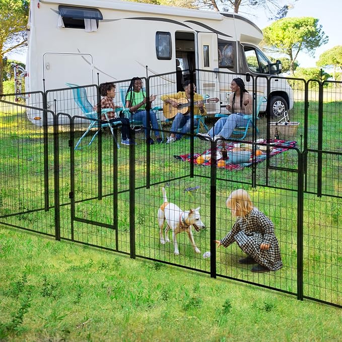 Dog Playpen Outdoor 16 Panels Heavy Duty Dog Pen 26" W×50" H Anti-Rust Exercise Fence with Doors for Large/Medium Pet Play for RV Camping Yard