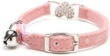 CHUKCHI Heart Bling Cat Collar with Safety Belt and Bell 8-11 Inches(Pink)