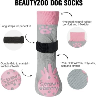 BEAUTYZOO Anti-Slip Dog Socks,Dog Shoes for Hot/Cold Pavement,Paw Protectors with Grips 3 Pairs for Puppy Small Medium Large Senior Old Dogs,Dog Socks to Prevent Licking and Hardwood Floor Protection