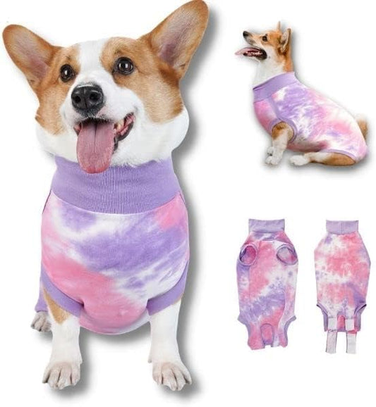 Breathable Dog Recovery Suit for Male/Female, Tie Dye Purple Dog Onesie for Abdominal Wounds, Cone E-Collar Alternative After Surgery to Anti-Licking, Professional Surgery Suit for Dogs Medium