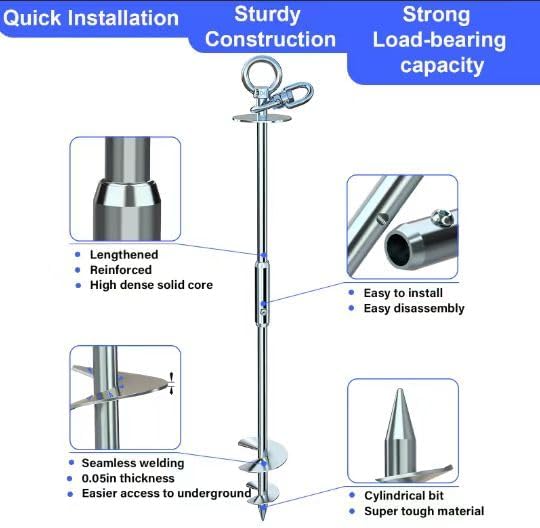 Dog Tie Out Stake for Yard,(up to 300lbs),360° Swivel Dog Run Anchor,Use Any Tie Out Cable or Yard Leash- Outdoor Camping(Anchor Only)