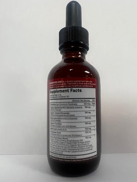 Berberine with Ceylon Cinnamon Supplement Liquid Drops + Bitter Melon Extract, Glucomannan, Gymnema, Chromium, Turmeric, Panax Ginseng, Moringa- 4 OZ