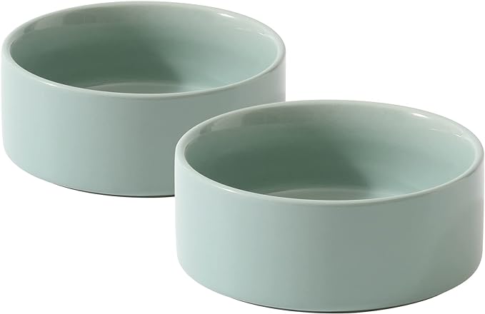 Ceramic Set of 2 Cat Bowls, Food and Water Bowls for Cats, Kitty, 2pcs Cat Dishes, Pet Feeder(5.1inch, 2 x Light Green Bowls)