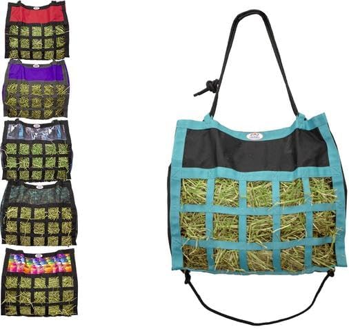 Derby Originals Scratchless Slow Feeder Horse Hay Bag with Super Tough Bottom and 6 Month Warranty (Black with Turquoise Trim)