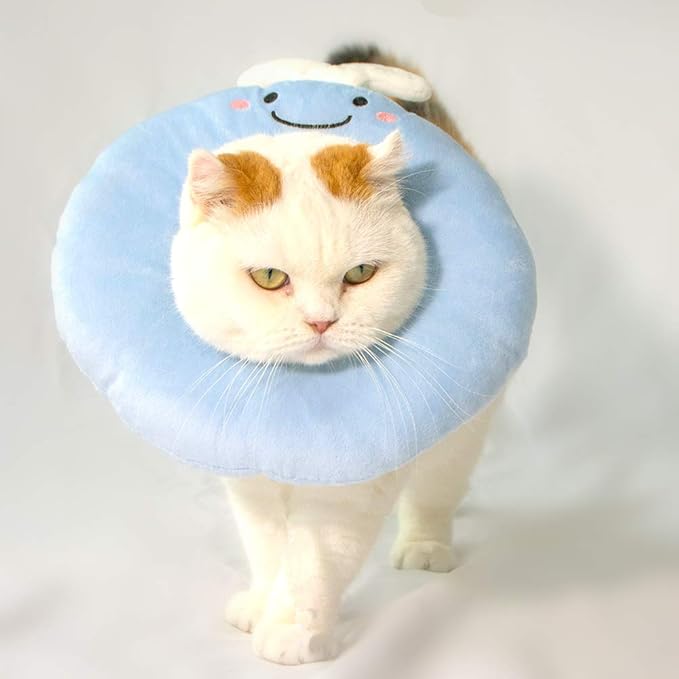 Adjustable Cat Recovery Collar Soft,Cute Pet E-Collar Neck Cone After Surgery Wound Healing Protective Cone Fit for Kitties, Small Dogs(ELC05-whale-s)