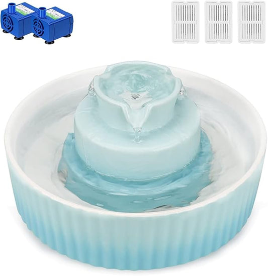Ceramic Cat Water Fountain, 2.1L/71oz Cupcake Pet Fountain for Dog and Cat Indoor, 2 Ultra Quiet Pumps & 3 Carbon Filters