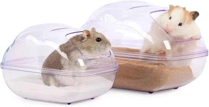 BUCATSTATE Sand Bath Container for Hamster Transparent Toilet with Scoop Set Dust Bath Sandbox Cage Accessories for Small Animals(Purple, Large)