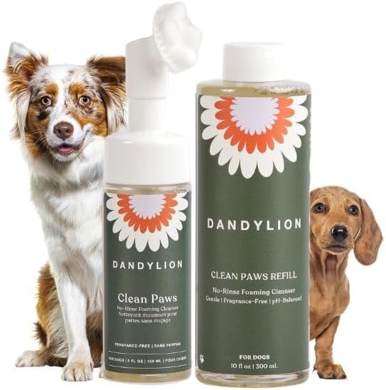 Dandylion Clean Paws Value Set – No‑Rinse Foaming Paw Cleaner with Built‑in Brush + 10 fl oz Refill