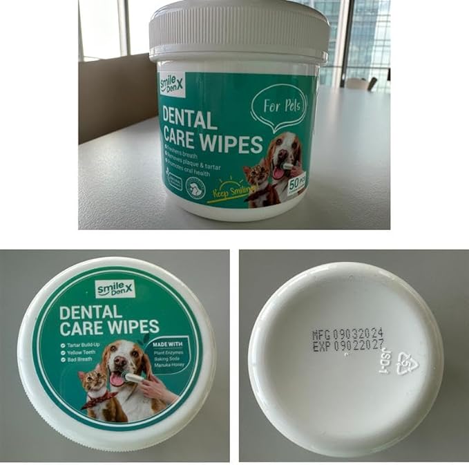 Dog Dental Care Finger Wipes - Teeth Cleaning Finger Wipes for Dog & Cats - Tooth Brushing Kit Dental Wipes for Dog - Reduces Plaque & Freshens Breath (50 PCS, Unscented)