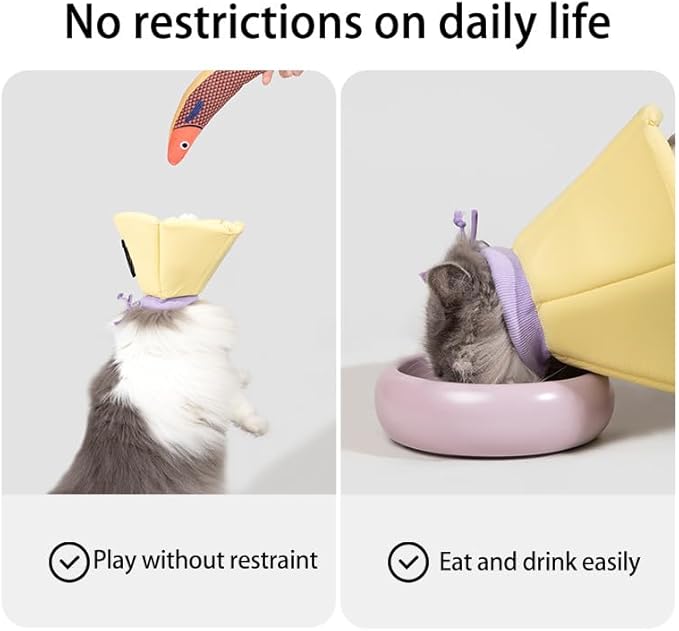 Cat Cone Collar - Soft Waterproof Elizabethan for Cats, Cute Green Flower Anti-Lick Recovery Collar, Adjustable Healing Collar for Wound Care & Surgery，S