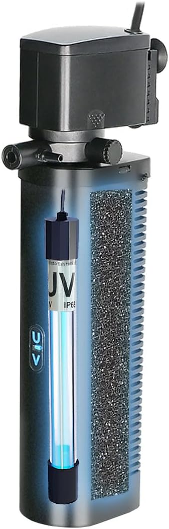 Aquarium Filter for 100-400 Gallon Tank, U-V Fish Tank Green Clean Machine Submersible Powerful Pump Canister Filter 600GPH for Pond Turtle Tank Saltwater Freshwater Crystal Clear Green Killing