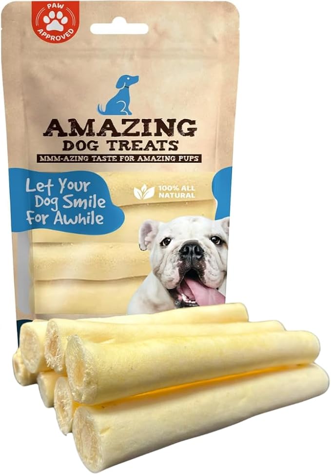 Amazing Dog Treats - 6 Inch Cow Tail Dog Chew- Thick - (20 Pcs/Pack) - Premium Quality - Sourced from Grass Fed Cattle - Long Lasting Dog Chew- Rawhide Alternative