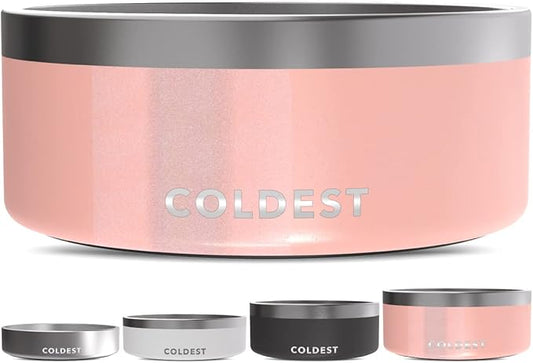 Coldest Dog Bowl - Anti Rust Metal, Non Slip, 3 Layers Insulated Stainless Steel Dog Bowls - Spill Proof & Heavy Duty - Water Bowl for Dogs, Cats, Dish Washer Safe (100 oz, Forever Pink Glitter)