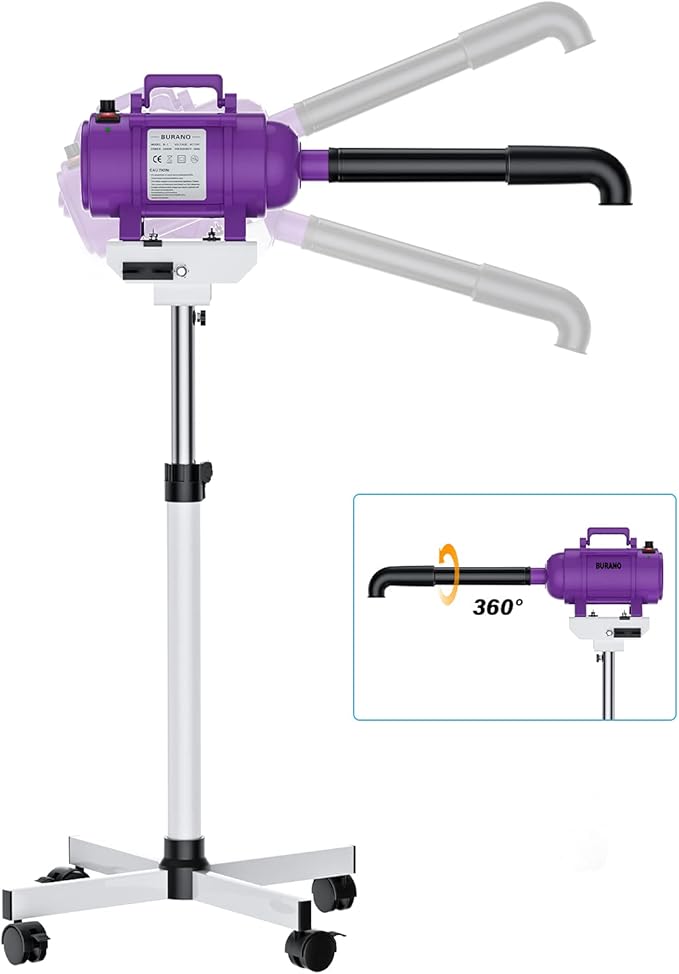 Burano Dog Dryer Stand, 4.3HP Variable Air Speed & Heat Pet Dryer with Stand, High Velocity Dog Pet Stand Grooming Dryer, Fluffy Dry