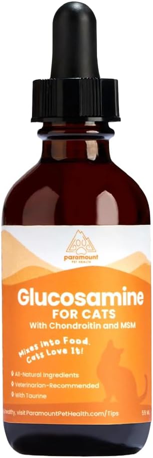 100% Natural Liquid Glucosamine Chondroitin with MSM for Cats, Hip & Joint Supplement for Senior Felines, Arthritis Support & Mobility Booster Glucosamine Drops, 2 Oz