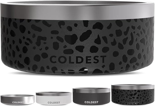 Coldest Dog Bowl - Anti Rust Metal, Non Slip, 3 Layers Insulated Stainless Steel Dog Bowls - Spill Proof & Heavy Duty - Water Bowl for Dogs, Cats & Pets, Dish Washer Safe (100 oz, Black Leopard)