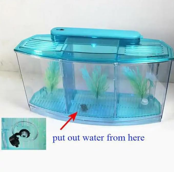 Betta Fish Tank, Adjustable Light Isolation Acrylic Small Aquarium with LED Light, Small Fish Tank Starter Kit, Beta Fish Tank with Water Change Valve for Office Home Room Decor (Blue)