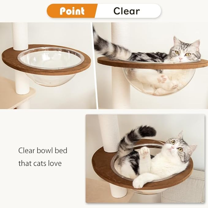 48'' Cat Tree for Large Cats, Modern Cat Tree Multi-Level Condo with Natural Wood, Cat Activity Centre for Medium and Big Pets