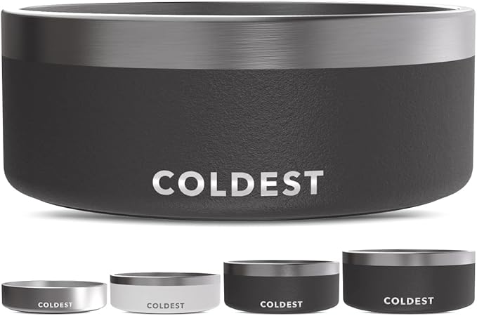 Coldest Dog Bowl - Anti Rust Metal, Non Slip, 3 Layers Insulated Stainless Steel Dog Bowls - Spill Proof & Heavy Duty - Water Bowl for Dogs, Cats & Pets, Dish Washer Safe (64 oz, Stealth Black)