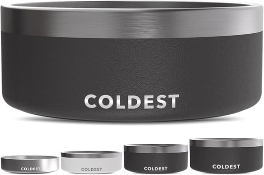 Coldest Dog Bowl - Anti Rust Metal, Non Slip, 3 Layers Insulated Stainless Steel Dog Bowls - Spill Proof & Heavy Duty - Water Bowl for Dogs, Cats & Pets, Dish Washer Safe (64 oz, Stealth Black)
