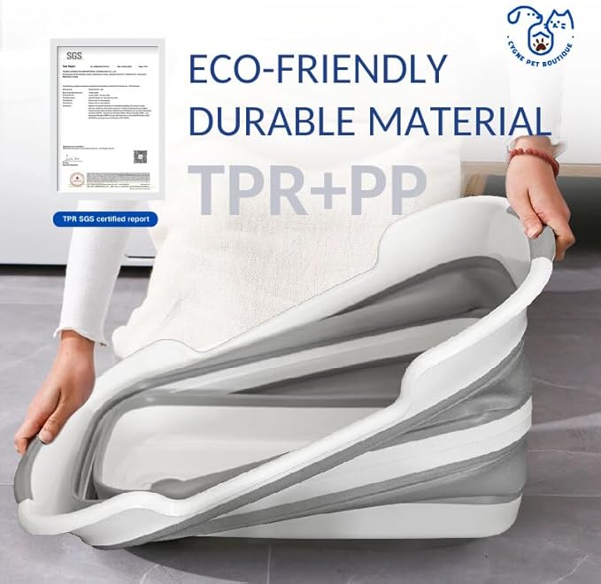 CYGNE Dog Bath Tub with Water Drain Plug, Collapsible Bathtub for Dog Washing and Grooming, Portable Foldable Space Saving Design for Pet Puppy Small Dogs Cats, BPA Free, Gray