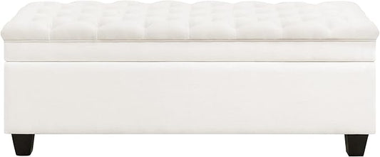 51" Fabric Storage Ottoman Bench, Upholstered Rectangle End of Bed Storage Ottoman Tufted Living Room Bedroom Bench with Safety Hinge, Solid Wood Legs, Loads 500 lb(Beige)