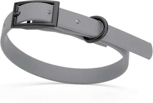 Dogline Biothane Waterproof Dog Collar Strong Coated Nylon Webbing with Black Hardware Odor- Proof for Easy Care Easy to Clean High Performance Fits Small Medium or Large Dogs, Battleship Gray