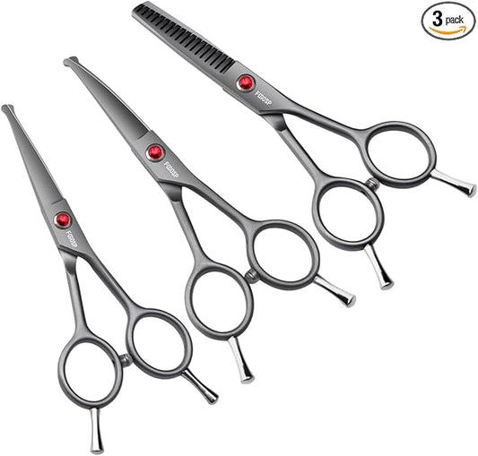 4.5" Dog Grooming Scissors - 3 Pcs Curved & Straight Thinning Shears for Small Dogs & Cats - Japan 440C Stainless Steel