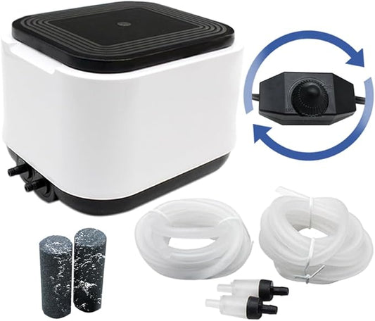 Aquarium Air Pump Quietest for Fish Tank 20-300Gallon/20-600Gallon,2 Air Outlets Ultra Silent Powerful Adjustable Aerator Pump for Livewell 190GPH/260GPH 5W/10W,Air Stones, Tubing, Check Valve