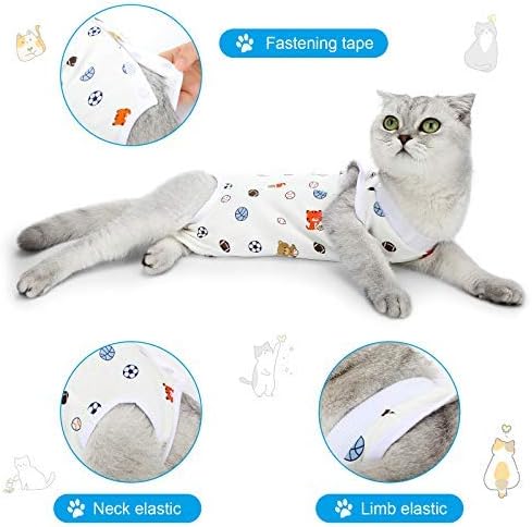 4 Pieces Cat Recovery Suits Body Wraps Breathable Kittens Recovery Clothes for Cats Small Dogs Abdominal Weaning(Banana, Football, Strawberry, Donut,L)