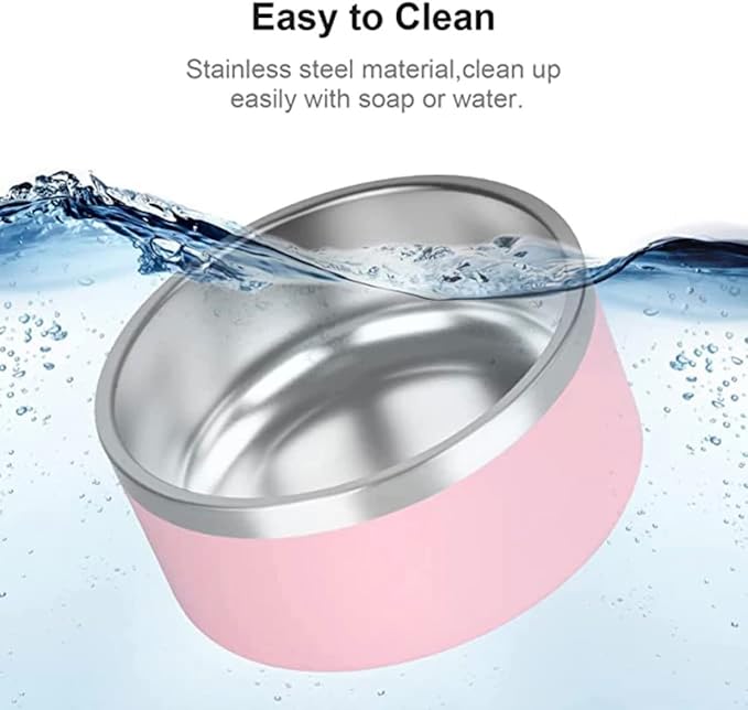 Dog Bowl, 64 oz Light Pink Stainless Steel Pet Bowl, Vacuum Insulated to Keep Water Cool, Non-Slip, Stylish and Functional, Easy to Clean Pet Bowl