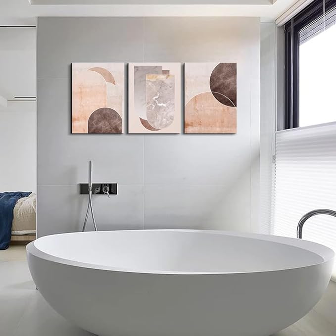 AHUASJART Boho Wall Decor Living Room Canvas Wall Art For Office Family Wall Decorations For Bedroom Modern Abstract Geometry Paintings Canvas Pictures Artwork Inspirational Home Decor 3 Pieces Set