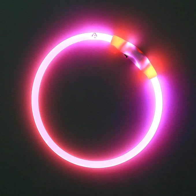 BSEEN Light Up Dog Collar, Rechargeable LED Dog Collar Waterproof Glowing Pet Collar TPU Cuttable Lighted Puppy Collar Safety Dog Lights for Night Walking (Pink 70cm)