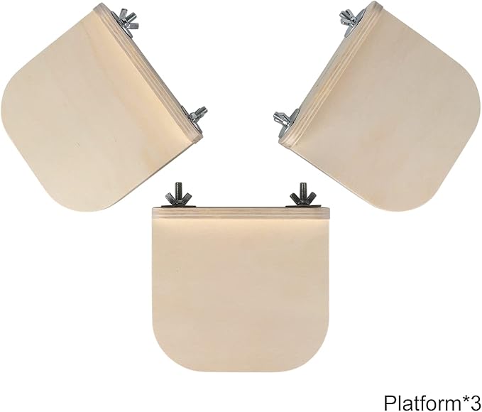 Chinchilla Wooden Platform Set, Chinchilla Cage Platform with Feeding Bowl, Small Animals Cage Accessories for Squirrel Gerbil Suger Glider Hamsters (3Pcs of Small Platform)