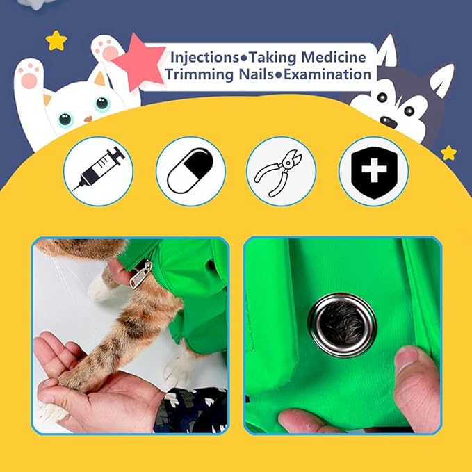 Cat’s Restraint Bag for Claw Care Nail Trimming Anti-Scratching Grooming Bag for Cats Medical Examination(Yellow-m)