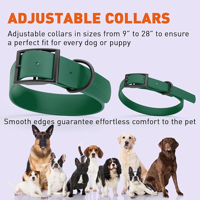 Dogline Biothane Waterproof Dog Collar Strong Coated Nylon Webbing with Black Hardware Odor- Proof for Easy Care Easy to Clean High Performance Fits Small Medium or Large Dogs, Hunter Green