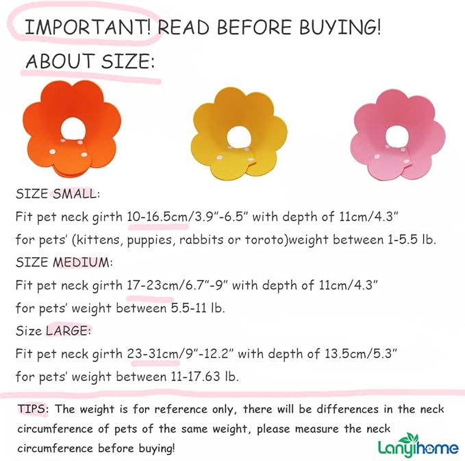 Cat Recovery Collar - Cute Flower Neck Cat Cones After Surgery, Adjustable, Surgery Recovery Elizabethan Collars for Kitten Cats Puppy Rabbits M Size (2pcs)