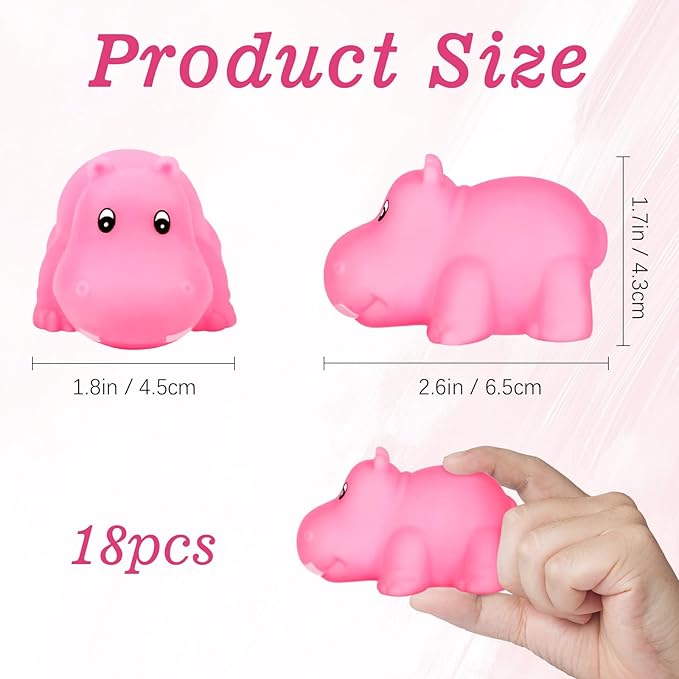 18 Mini Rubber Hippo Toys - PVC Small Animal Models, Pink Hippo Bath Buddy Size 1.1-2.48 inches, Suitable for Children, Party Favors, Bath Toys, and Educational Games.