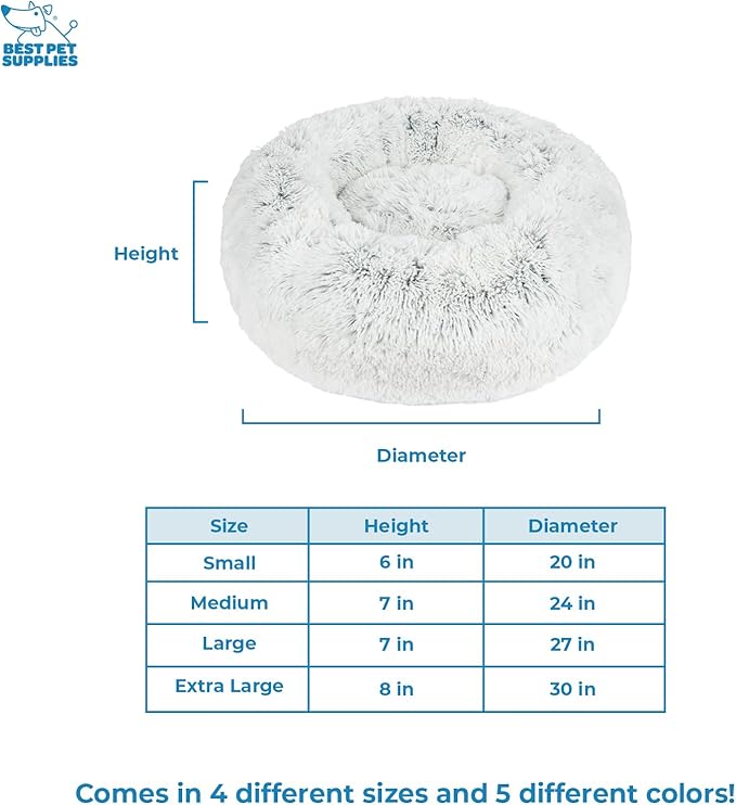 Best Pet Supplies Round Donut Dog Bed with Plush Faux Fur Fabric, Calming, Anti-Anxiety Cushion for Indoor Pets, Slip-Resistant Base, Soft Ergonomic Support - Light Warm Gray, 24x24x7''