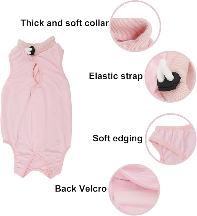 Cat Recovery Suit, Surgical Recovery Clothes for Abdominal Wound or Skin Disease, Cats Onesie After Surgery and Spay, E-Collar Alternative Pajama Suit (Pink, Large)