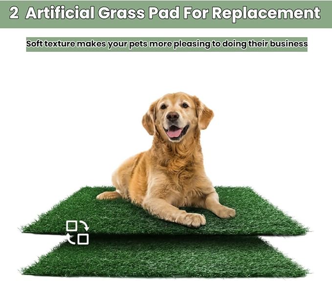 Dog Grass Puppy Training Pee Pad with Tray, Dog Potty with 2 Replacement Artificial Grass Pads, Portable Pet Toilet Washable Odor Free Little Box Indoor Outdoor Use