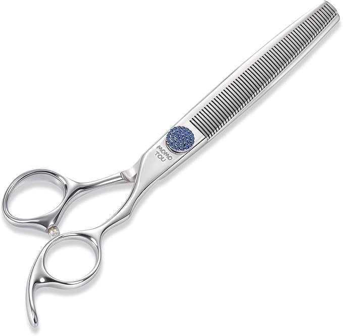 7'' Dog Grooming Scissors CNC 440C Blades Sharp and Durable Polished Thinning Dog Shears with Blue Diamond Adustable Screws Easy to Use for Groomer and Home User