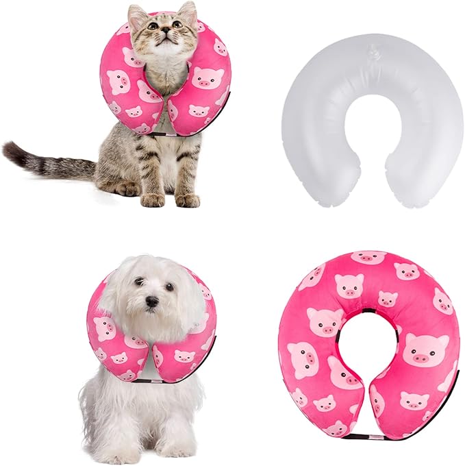 CuteBone Inflatable Soft Dog Cone with Removable Fleece Covers for Small/Medium/Large Dogs and Cats After Surgery GWB01S