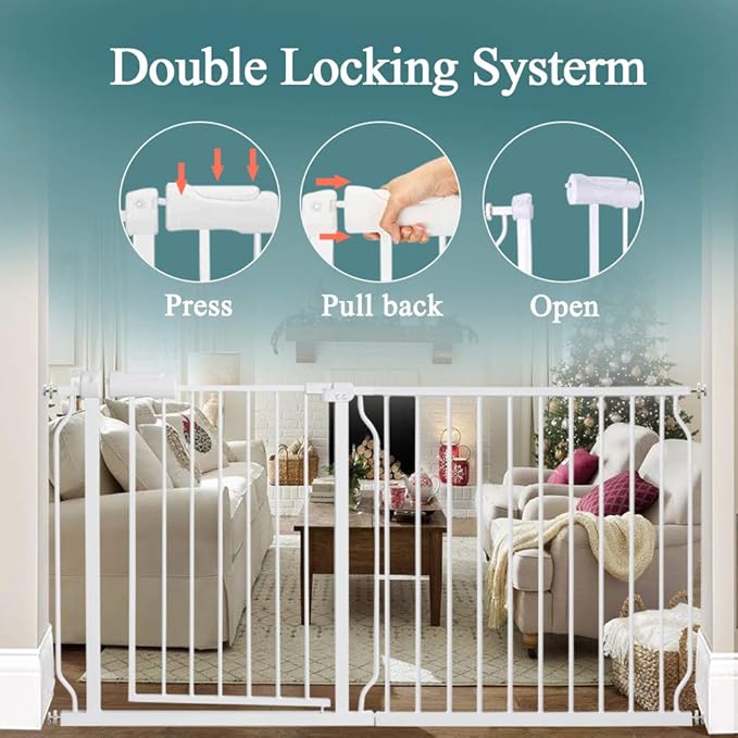 ALLAIBB Extra Wide Pressure Mounted Baby Gate Walk Through Child Kids Safety Toddler Tension White Long Large Pet Dog Gates with Extension for doorways Kitchen (66.93"-71.65"/170-182cm)