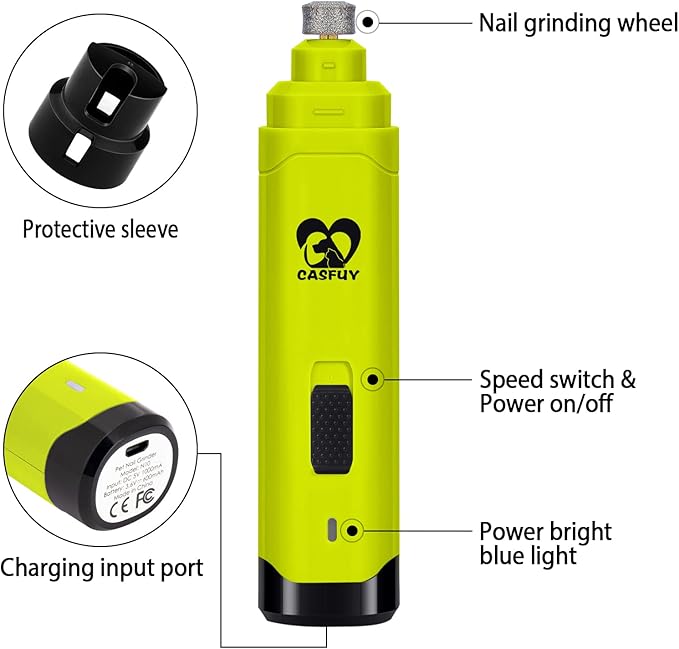 Casfuy Dog Nail Grinder Upgraded - Professional 2-Speed Electric Rechargeable Pet Nail Trimmer Painless Paws Grooming & Smoothing for Small Medium Large Dogs & Cats (Green)