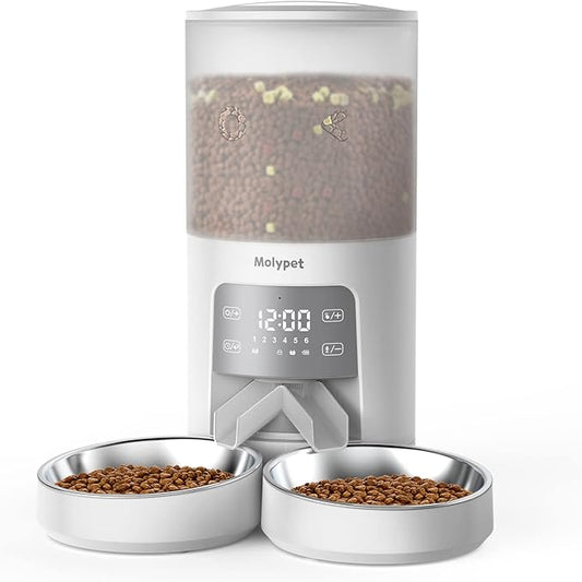 Automatic Cat Feeder for 2 Cats - Cat Food Dispenser with Double Bowls 6L, 10S Voice Recorder Programmable Timed Cat Feeder up to 6 Meals per Day