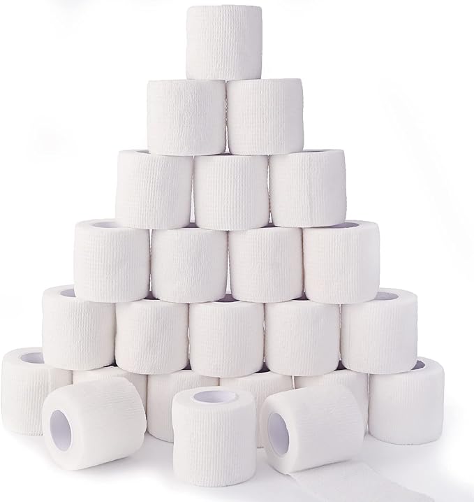 24 Pack White Self Adhesive Bandage, 2” x 5 Yards Medical Wrap, Cohesive Bandage Wrap, White Tape Baseball, Self Stick Bandage Tpae, First Aid Gauze for Ankle, Leg, Arm