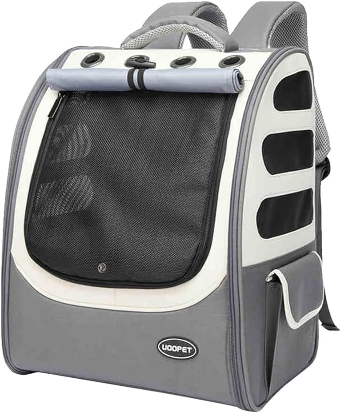 Dog Backpack, Ventilated Pet Hiking Backpack Travel Bag, Airline Approved Cat Backpack for Travel, Hiking, Outdoor Use(Gray)